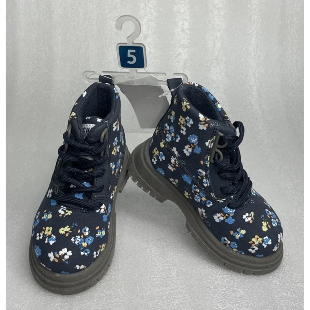 Oshkosh Floral Flower Print Blue Fashion Boots Toddler Girls Size 5 NEW